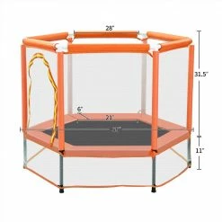 55" Toddlers Trampoline with Safety Enclosure Net and Ocean Balls, Indoor Outdoor Mini Trampoline for Kids - Orange 10 55" Toddlers Trampoline with Safety Enclosure Net and Ocean Balls, Indoor Outdoor Mini Trampoline for Kids - Orange -Sports Shop MS197020AAG 455315 2