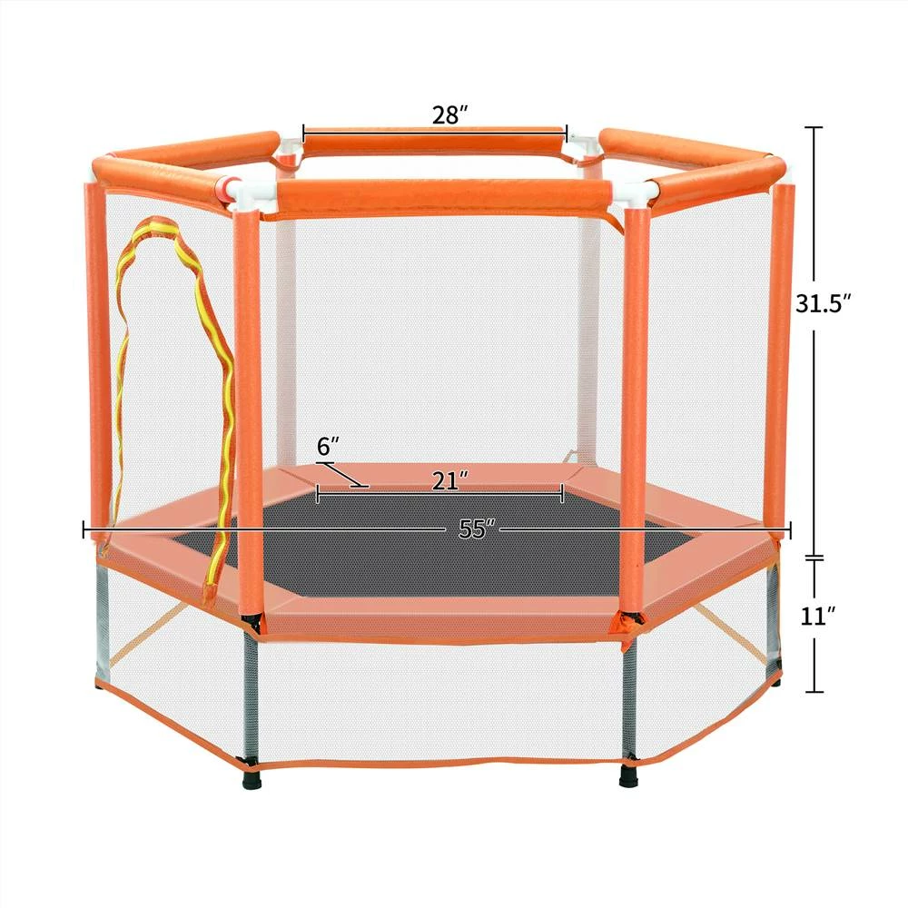 55" Toddlers Trampoline with Safety Enclosure Net and Ocean Balls, Indoor Outdoor Mini Trampoline for Kids - Orange 5 55" Toddlers Trampoline with Safety Enclosure Net and Ocean Balls, Indoor Outdoor Mini Trampoline for Kids - Orange - Image 3