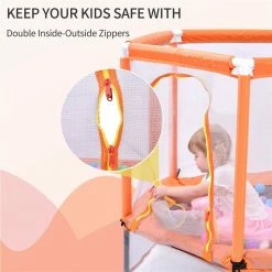 55" Toddlers Trampoline with Safety Enclosure Net and Ocean Balls, Indoor Outdoor Mini Trampoline for Kids - Orange 13 55" Toddlers Trampoline with Safety Enclosure Net and Ocean Balls, Indoor Outdoor Mini Trampoline for Kids - Orange -Sports Shop MS197020AAG 455315 5