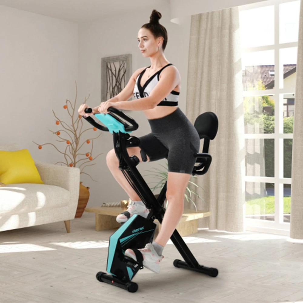 Merax Foldable Cycling Exercise Bike with LCD Screen Adjustable Height and Arm Resistance Bands for Indoor Workout-Blue 4 Merax Foldable Cycling Exercise Bike with LCD Screen Adjustable Height and Arm Resistance Bands for Indoor Workout-Blue - Image 2