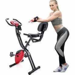Merax X-Bike Exercise Bike Magnetic Folding Fitness Bike 2.5 kg Flywheel LCD Display For Cardio Workout Cycling Indoor Exercise Training - Black Red