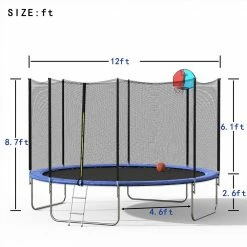 Sports Shop -Sports Shop Not allowed to sell to Walmart 12FT Round Trampoline with Safety Enclosure Net Ladder Spring Cover Padding Basketball Hoop Outdoor Activity SM000030CAA 455298 1