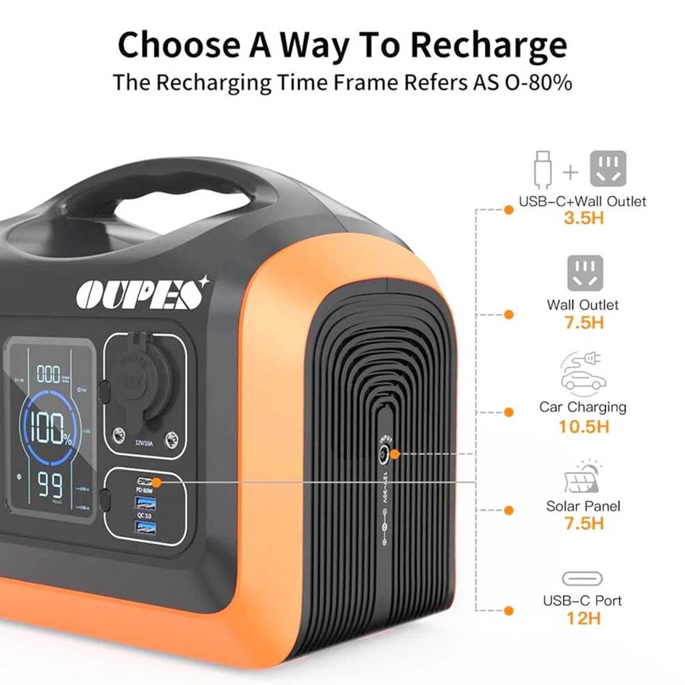 OUPES 600W 595Wh Portable Power Station, LiFePO4 Battery Solar Generator, PD 60W Fast Charging, LED Light 7 OUPES 600W 595Wh Portable Power Station, LiFePO4 Battery Solar Generator, PD 60W Fast Charging, LED Light - Image 5