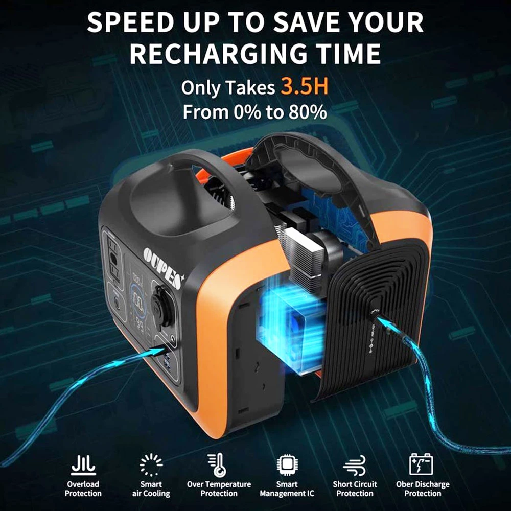 OUPES 600W 595Wh Portable Power Station, LiFePO4 Battery Solar Generator, PD 60W Fast Charging, LED Light 8 OUPES 600W 595Wh Portable Power Station, LiFePO4 Battery Solar Generator, PD 60W Fast Charging, LED Light - Image 6