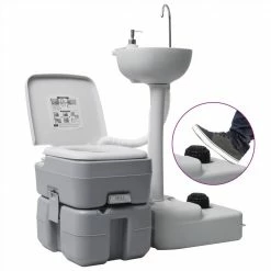 Portable Camping Toilet and Handwash Stand Set Grey -Sports Shop Portable Camping Toilet and Handwash Stand Set Grey 488336 2