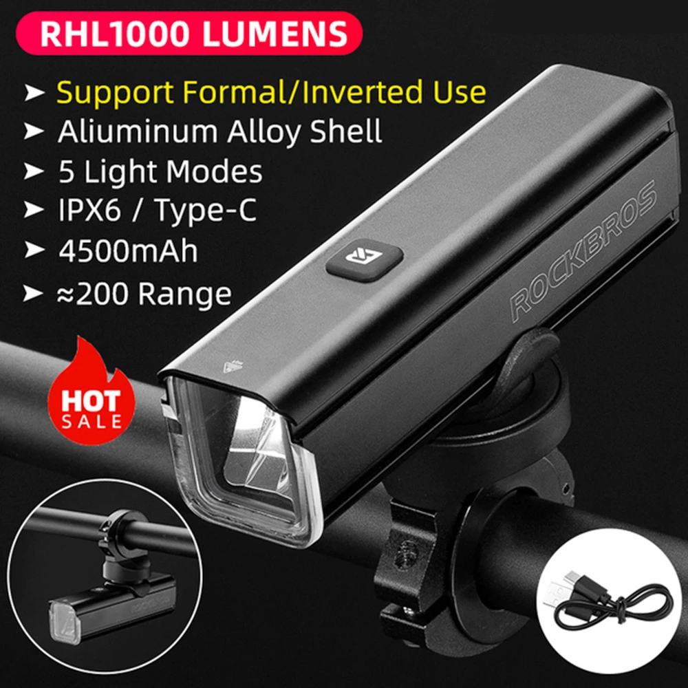ROCKBROS Bicycle Light 1000 Lumen 4500mAh Bike Headlight 5 Lightning Modes 4 ROCKBROS Bicycle Light 1000 Lumen 4500mAh Bike Headlight 5 Lightning Modes - Image 2