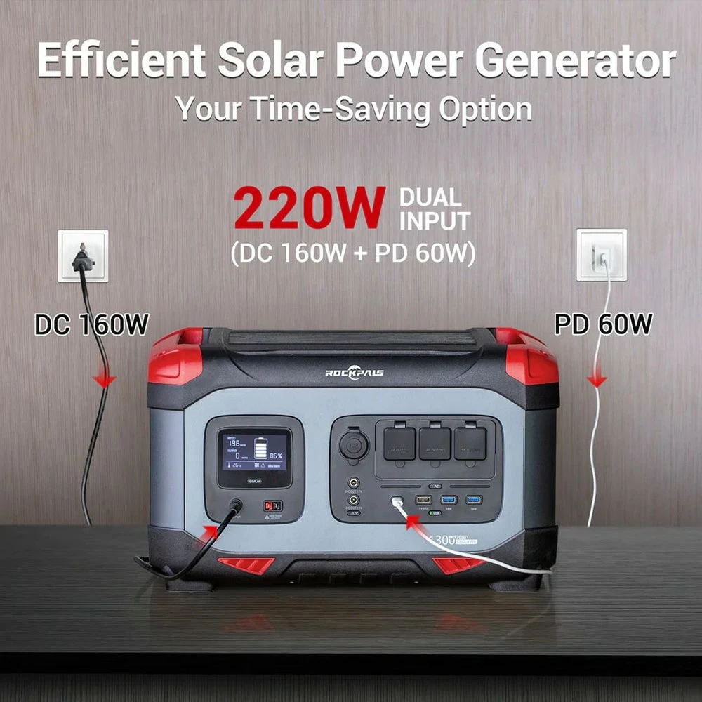 ROCKPALS Rockpower 1300W Portable Power Station, 1254.4Wh Solar Generator, 220W Fast Charging, Pure Sine Wave, MPPT Solar Controller 6 ROCKPALS Rockpower 1300W Portable Power Station, 1254.4Wh Solar Generator, 220W Fast Charging, Pure Sine Wave, MPPT Solar Controller - Image 4