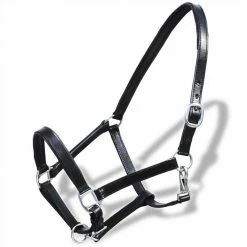 Real Leather Headcollar Stable Halter Adjustable Black Full