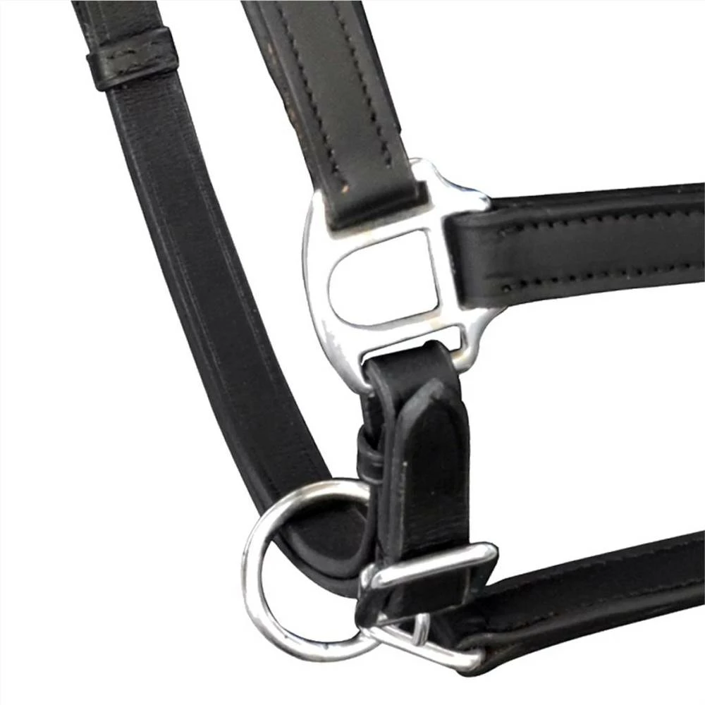 Real Leather Headcollar Stable Halter Adjustable Black Full 4 Real Leather Headcollar Stable Halter Adjustable Black Full - Image 2