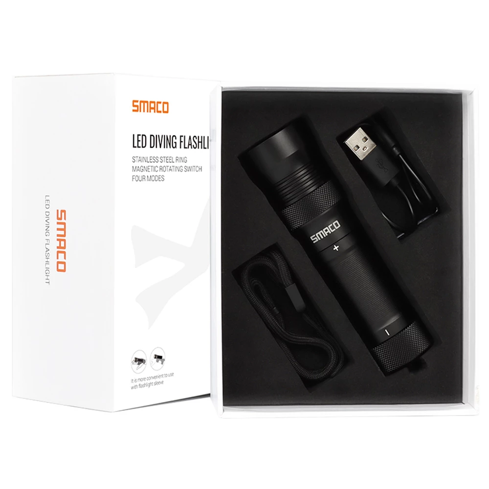 SMACO LED Flashlight IPX8 Waterproof for Diving Outdoor Activities - Black 6 SMACO LED Flashlight IPX8 Waterproof for Diving Outdoor Activities - Black - Image 4
