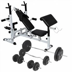 Weight Bench with Weight Rack, Barbell and Dumbbell Set 90 kg
