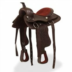 Western Saddle, Headstall&Breast Collar Real Leather 13" Brown