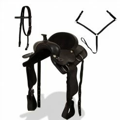 Western Saddle, Headstall&Breast Collar Real Leather 15" Black -Sports Shop Western Saddle Headstall Breast Collar Real Leather 15 Black 489519 2