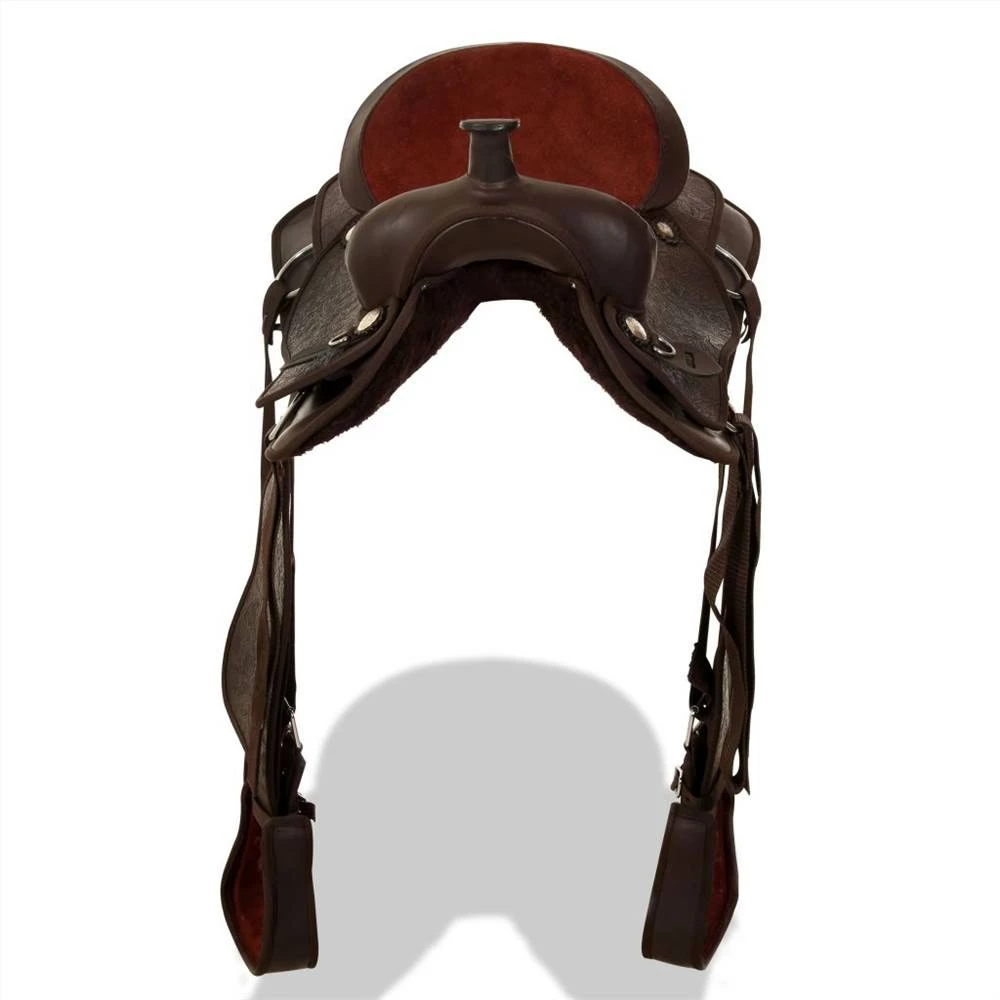 Western Saddle, Headstall&Breast Collar Real Leather 16" Brown 7 Western Saddle, Headstall&Breast Collar Real Leather 16" Brown - Image 5