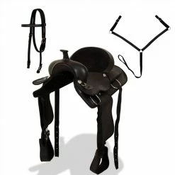 Western Saddle, Headstall&Breast Collar Real Leather 17" Black -Sports Shop Western Saddle Headstall Breast Collar Real Leather 17 Black 488429 2