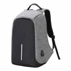 Anti-theft Lightweight Backpack With USB Charging Port Nylon Waterproof Bag For Men Women- Gray
