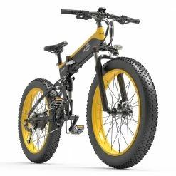 BEZIOR X1500 Fat Tire Folding Electric Mountain Bike 12.8Ah Battery BMS 1500W Motor 26*4.0 Wheels Aluminum Alloy Frame Shimano 27-speed Shifter Max Speed 40km/h 100KM Power-assisted Range IP54 Oil Disc Brake MTB - Black Yellow
