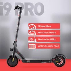 IScooter i9 Pro Folding Electric Scooter 8.5 Inch Honeycomb Tire 350W Motor 7.5Ah Battery 30km/h Max Speed Black -Sports Shop iScooter i9 Pro Electric Scooter 7 5Ah Battery 350W Motor 507640 1