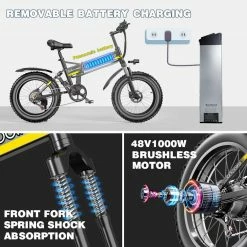 JANOBIKE H20 Electric Bicycle 48V 1000W Motor 9.6Ah Battery 20*4 Inch Tire Snow, Mountain, City Bike - Black -Sports Shop janobike h20 electric bicycle 48v 1000w motor 9 6ah battery black 395a54 1653706425778
