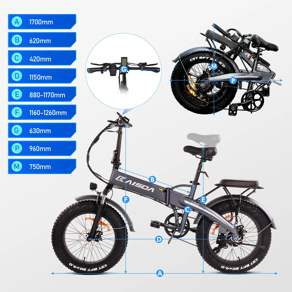 KAISDA K2 20*4.0 inch Fat Tire CST Tire Off-road Folding Electric Moped Folding Bike Mountain Bicycle 500W Motor SHIMANO 7-Speeds Derailleur LCD Display 10Ah Battery Max Speed 35km/h Aluminum alloy Frame - Grey 6 KAISDA K2 20*4.0 inch Fat Tire CST Tire Off-road Folding Electric Moped Folding Bike Mountain Bicycle 500W Motor SHIMANO 7-Speeds Derailleur LCD Display 10Ah Battery Max Speed 35km/h Aluminum alloy Frame - Grey - Image 4