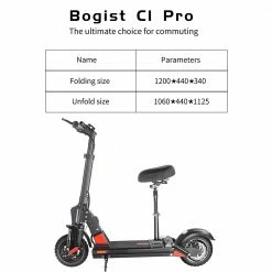 BOGIST C1 PRO Folding Electric Scooter 10" Tire 500W Motor 48V 13Ah Battery Smart BMS Disc Brake Max Speed 45KM/h LCD Display 40-45KM Long Range with Removable Seat - Black -Sports Shop m1 folding electric scooter 8 5 350w 10 4ah bms battery black 1619338309207
