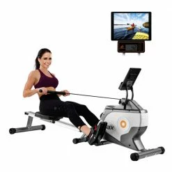 Merax Folding Rowing Machine with Magnetic Tension system LED monitor for fitness Compact folding design - Black