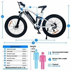 ONESPORT ONES1 Electric Bike 26*4.0 Inch Fat Tires 48V 500W Motor 10Ah Battery 25Km/h Max Speed Shimano 7 Speed - White -Sports Shop ones1 electric bike 48v 500w motor 10ah battery 34727e 1666340171255