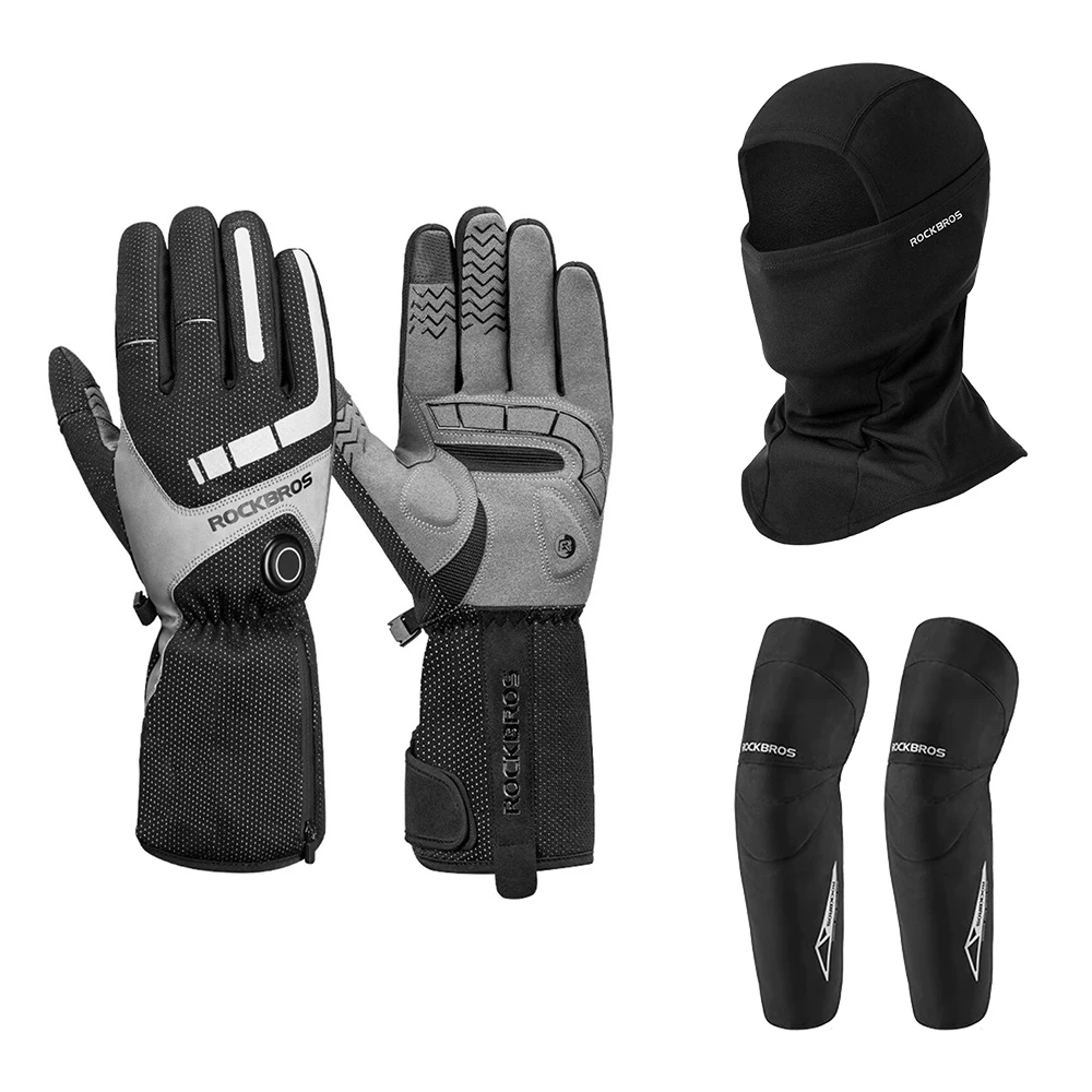 ROCKBROS Bicycles Heating Gloves L & Face Mask Headwear Hat & Winter Cycle Knee Pad Equipment Pack 3 ROCKBROS Bicycles Heating Gloves L & Face Mask Headwear Hat & Winter Cycle Knee Pad Equipment Pack